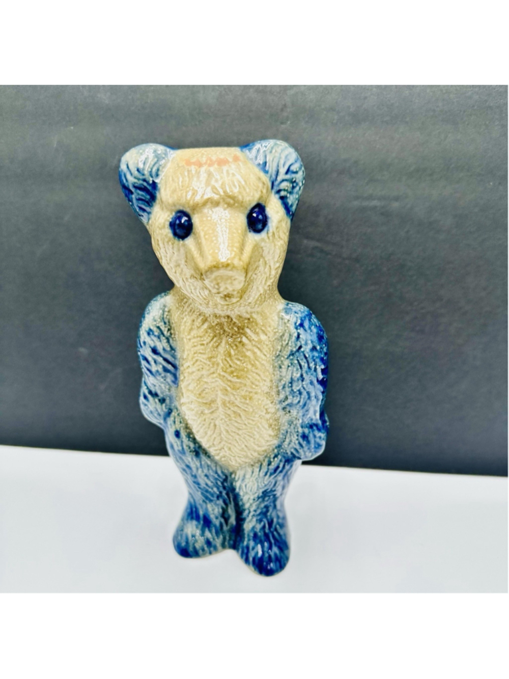 Beaumont Brothers Pottery Salt Glazed Blue Teddy Bear 9 Inch 1993 Ceramic Statue
